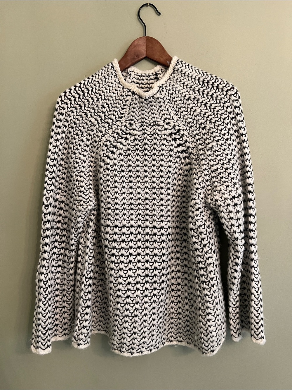 French Connection Black & White Marled Knit Crewneck